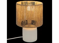 Tafellamp Koby Ø16xH24cm E14 - stoneware & jute - wit & naturel