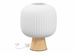 Tafellamp Travis Ø20xH25cm - glas & dennenhout - wit & naturel