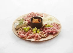 Tapasplank Sharing Ø40cm - acacia & keramiek - naturel & vintage marroon