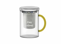 Theeglas Keep Relaxed 42cl - glas & RVS - transparant & geel