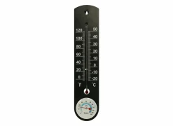 Thermometer met hygrometer H25cm - plastiek & glas - zwart
