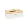 Tissuebox Lea 25x13,3x8,6cm - polystone & rubberhout - wit