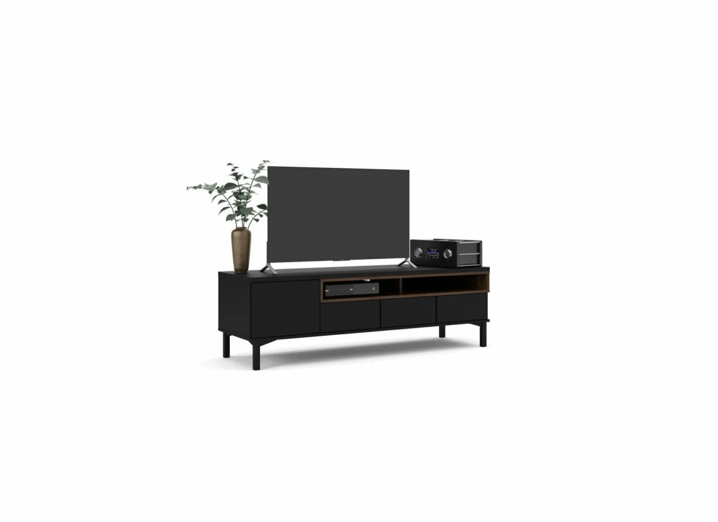 Tv-meubel Roomers 156cm - decor - zwart & walnoot