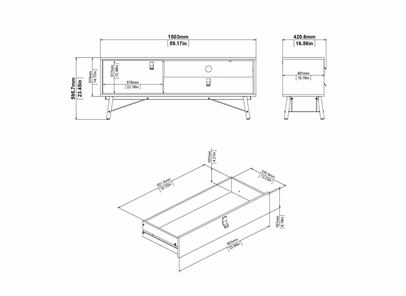 Tv-meubel Ry 151cm - decor - bruin & zwart
