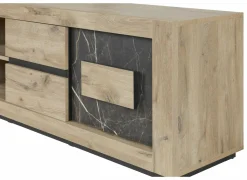 Tv-meubel Sacha 170cm - melamine - canyon oak & marble