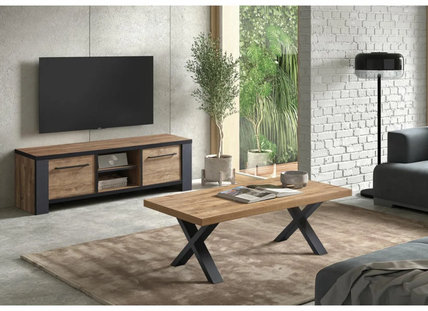 Tv-meubel Samuel 160cm - decor - denver eik & zwart