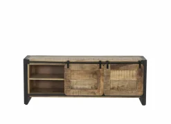 Tv-meubel Woodstock 160cm - mango massief & metaal - naturel & zwart
