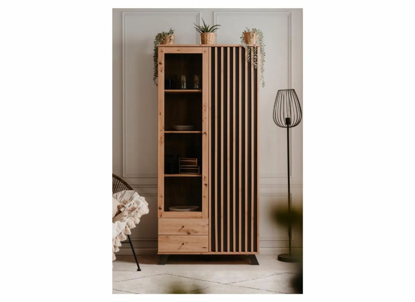 Vitrinekast Medan 92cm - melamine - artisanale eik