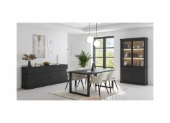 Vitrinekast Valencia 124cm - melamine - zwarte eik