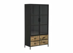 Vitrinekast Valeria 95cm - mango massief - naturel & zwart